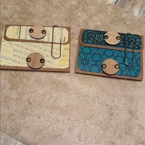 Wooden Card Holders with Blue and Yellow Accents